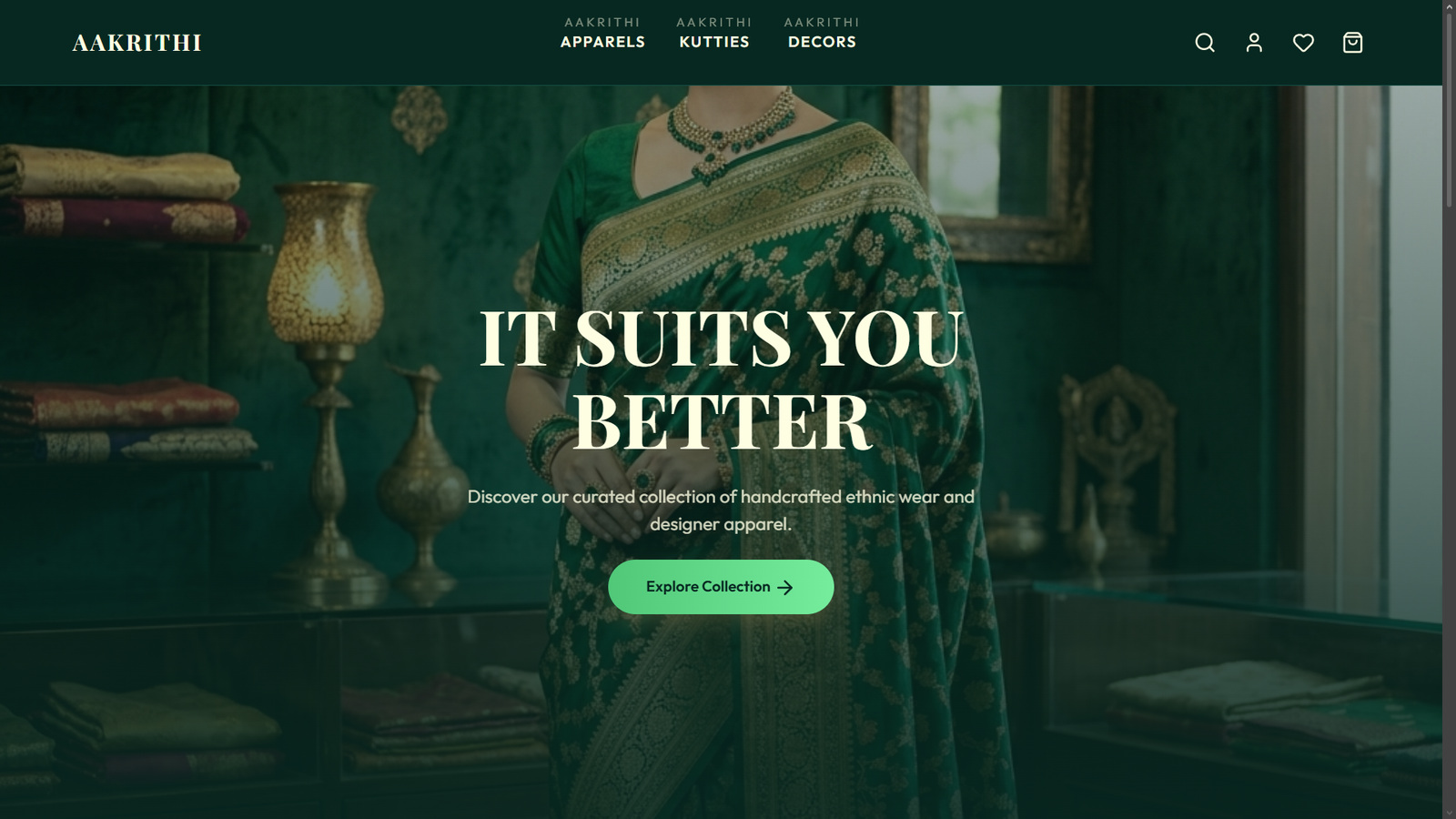 Aakrithi ethnic fashion e-commerce website design by ARIES WEBS Kochi