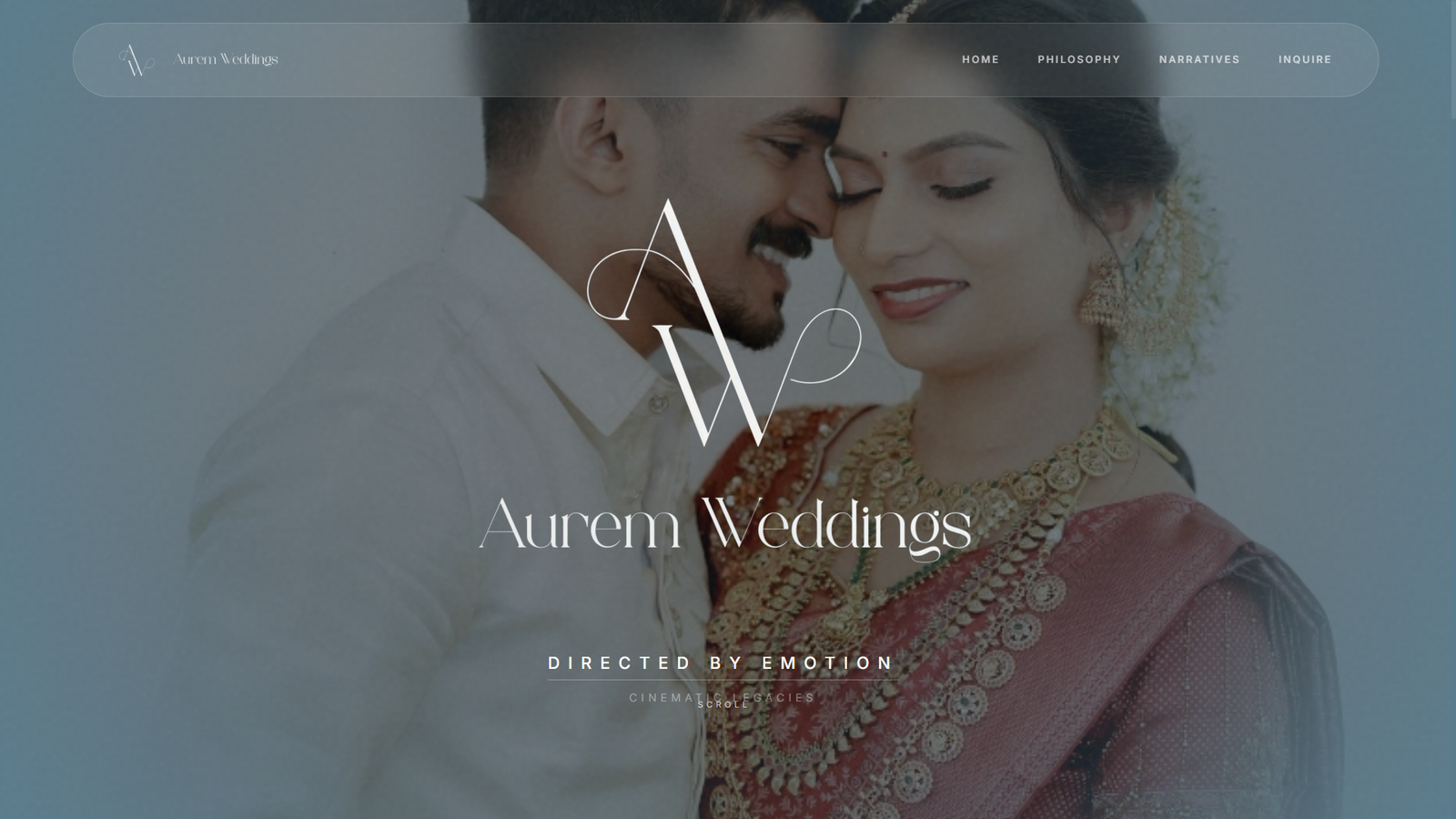 Aurem Weddings cinematic wedding photography website design by ARIES WEBS Kochi